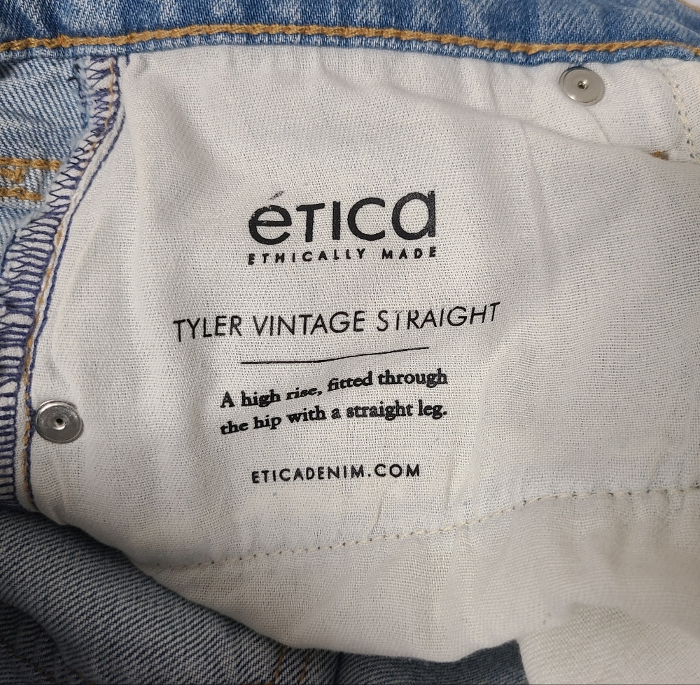 Etica Tyler Vintage Straight Jeans Blue Seafoam Sz 25 NWT $238 Distressed - Picture 13 of 16